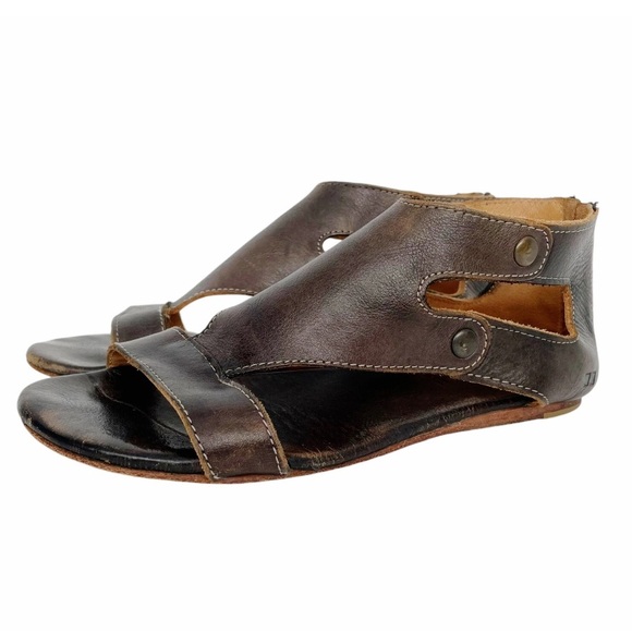 Bed Stu Soto Rustic Brown Distressed Leather Gladiator Sandals Zip Back Size 7 - Picture 1 of 14